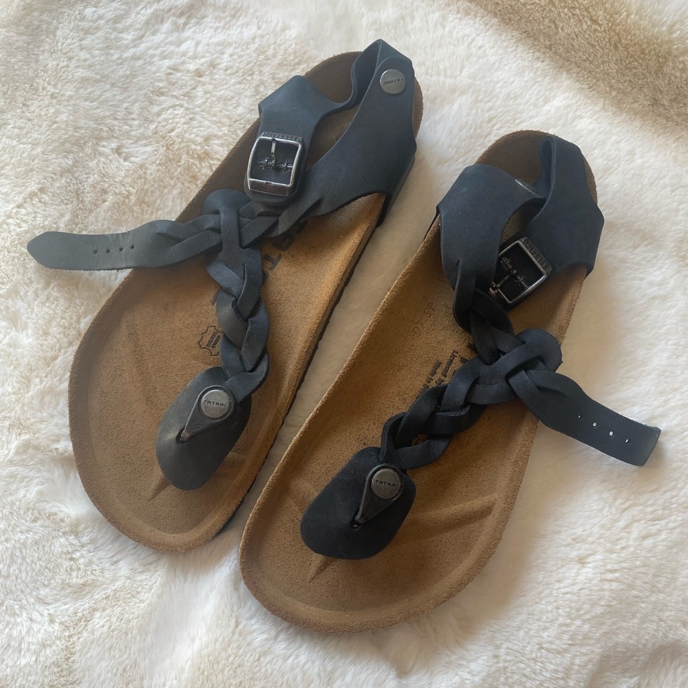 Tatami (Birkenstock) black braided strap wrap around ankle sandal size 39